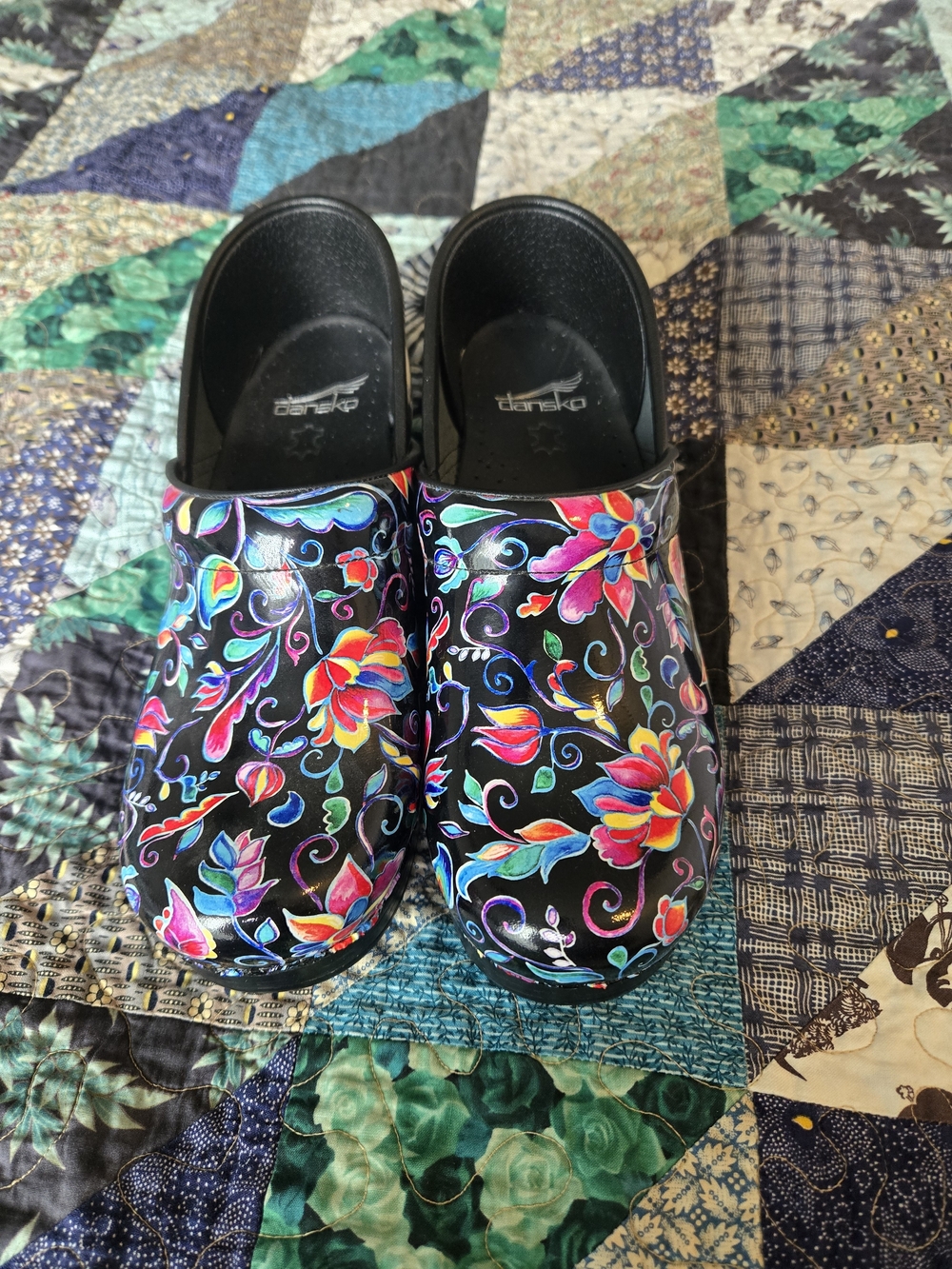 Dansko Professional Black Floral-Print Women’s Clogs